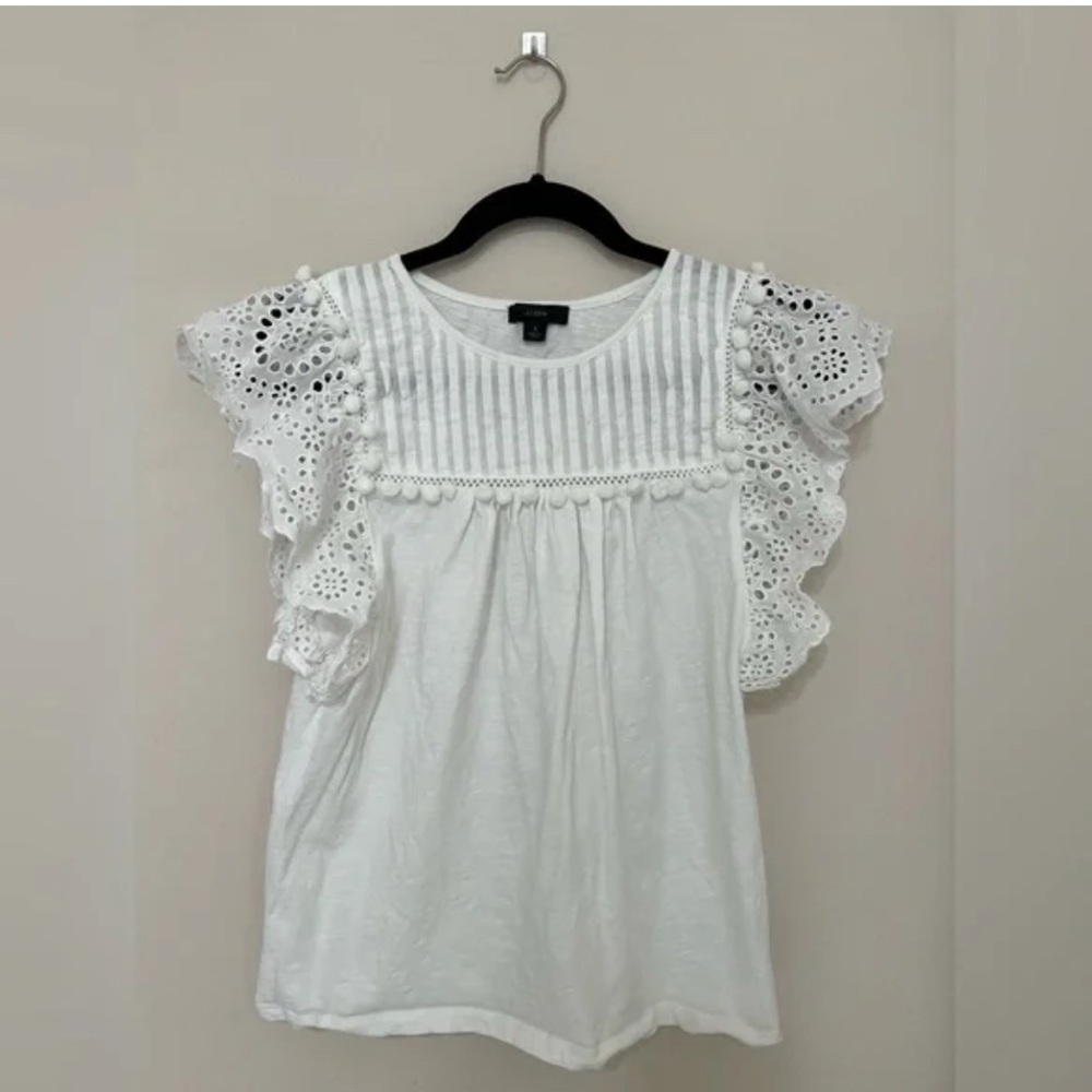 J. Crew Cream Flutter Sleeve Blouse with Ruffled Pleats
